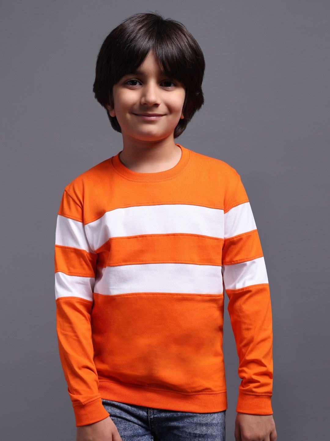 

Provogue Boys Striped Round Neck Cotton T-shirt, Orange