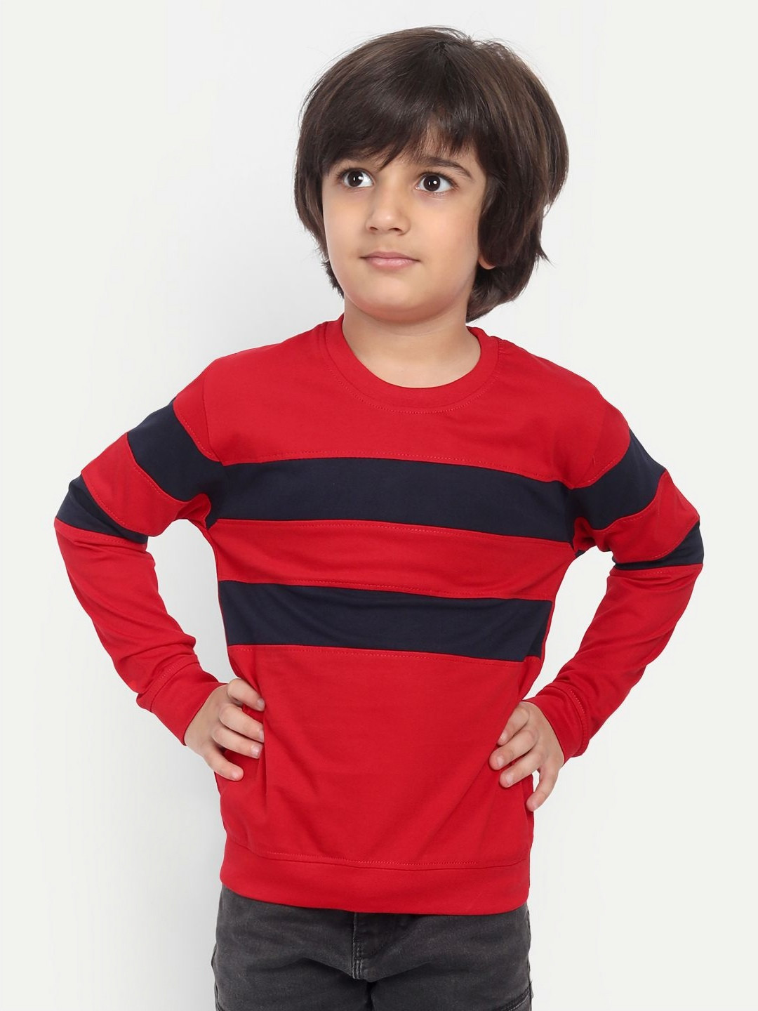 

Provogue Boys Striped Round Neck Cotton T-shirt, Red