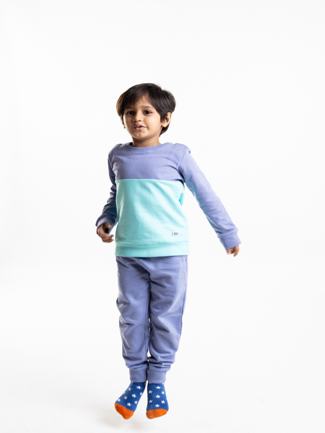 

Reedoo Kids Colourblocked Pure Cotton Sweatshirt With Joggers, Blue