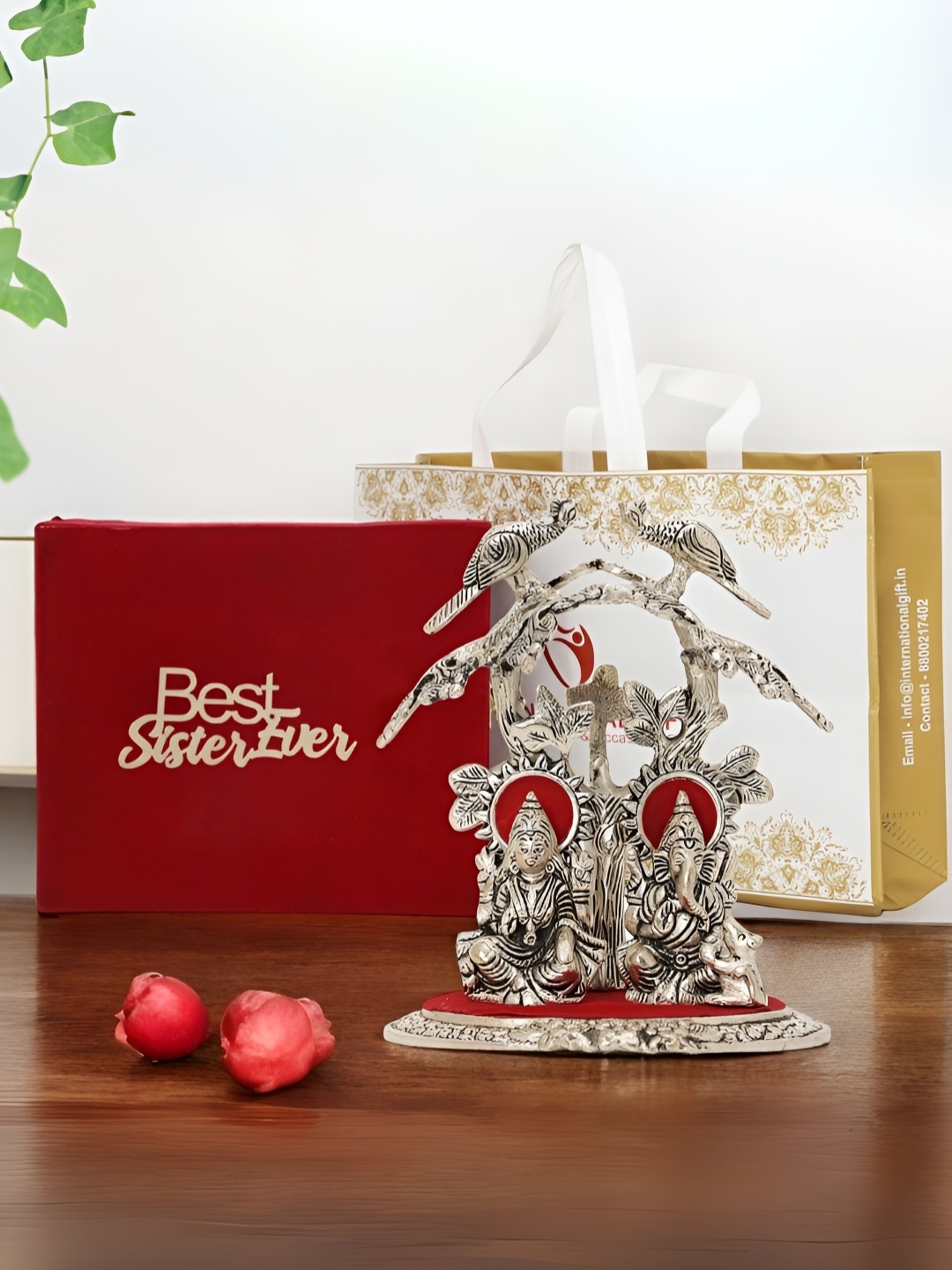 

INTERNATIONAL GIFT Silver-Toned Laxmi Ganesh Religious Idol Showpiece