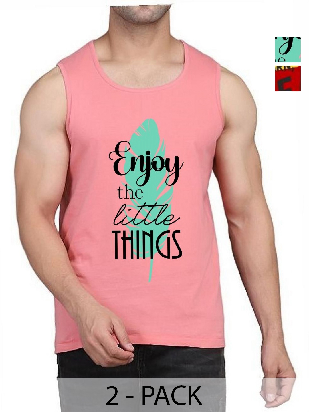 

WOOSTRO Men Pack Of 2 Typography Printed Round Neck Cotton Slim Fit T-shirts, Peach