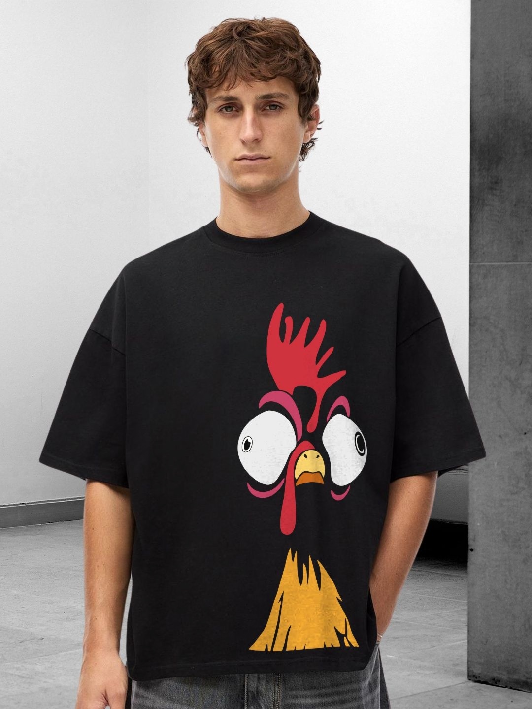 

PRONK Men Graphic Printed Round Neck Cotton Oversized T-shirt, Black