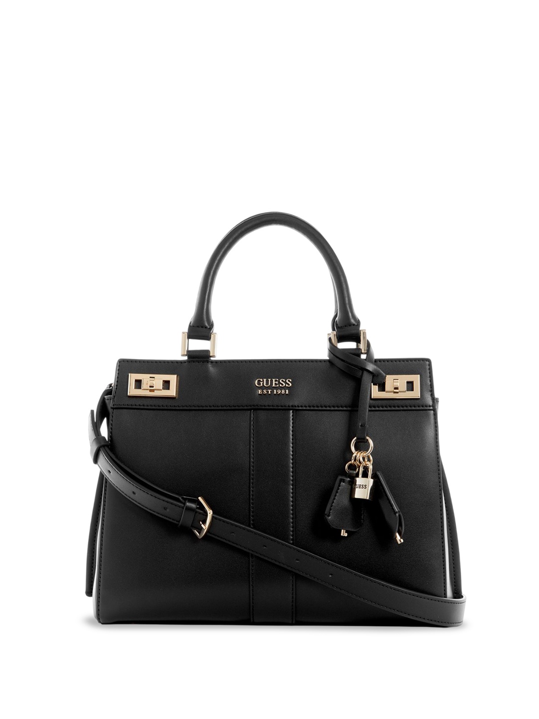 

GUESS PU Structured Satchel with Tasselled, Black