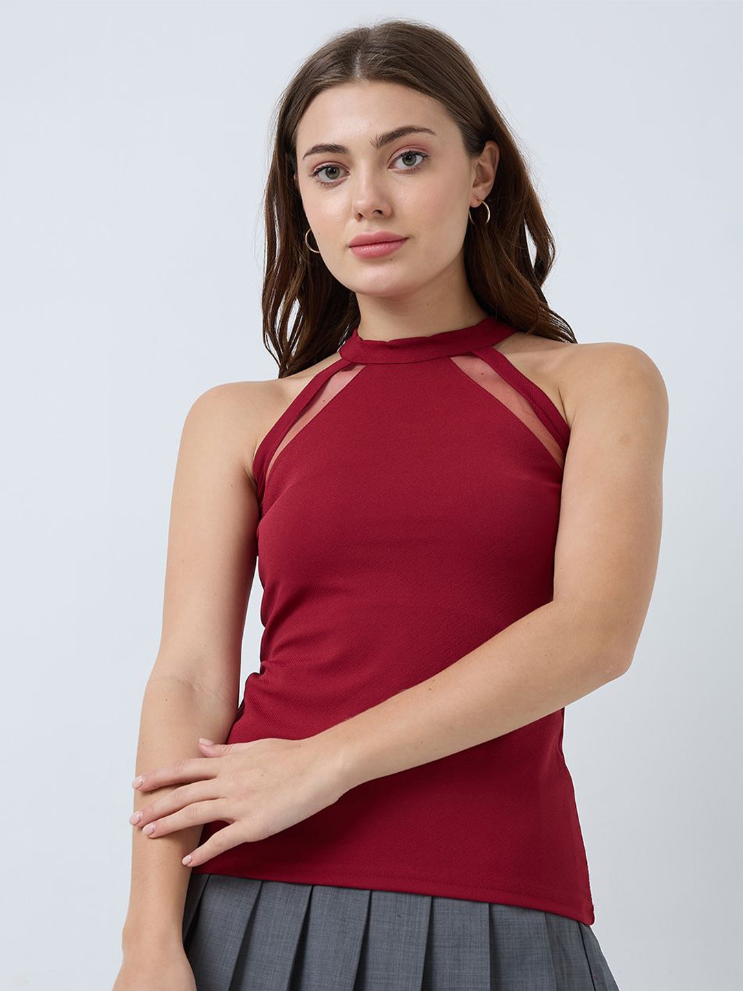 

SZN Solid Round Neck Top, Maroon