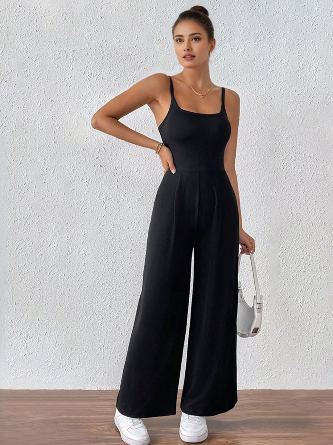 

StyleCast Shoulder Straps Basic Jumpsuit, Black