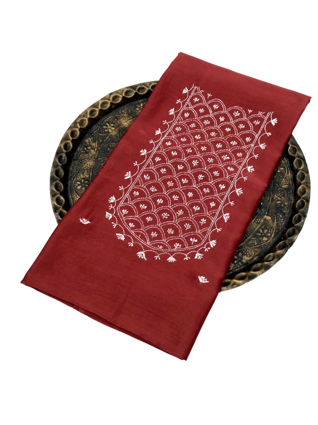 

PALASH Floral Embroidered Pure Silk Unstitched Kurta Material, Maroon