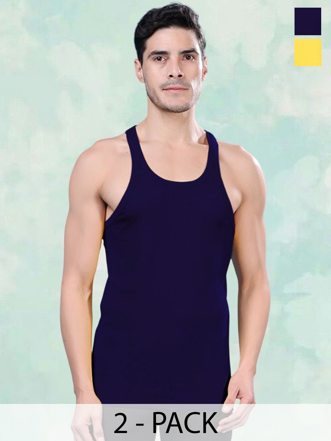 

FBAR Pack Of 2 Cotton Gym Innerwear Vests FBCA-05-06, Blue