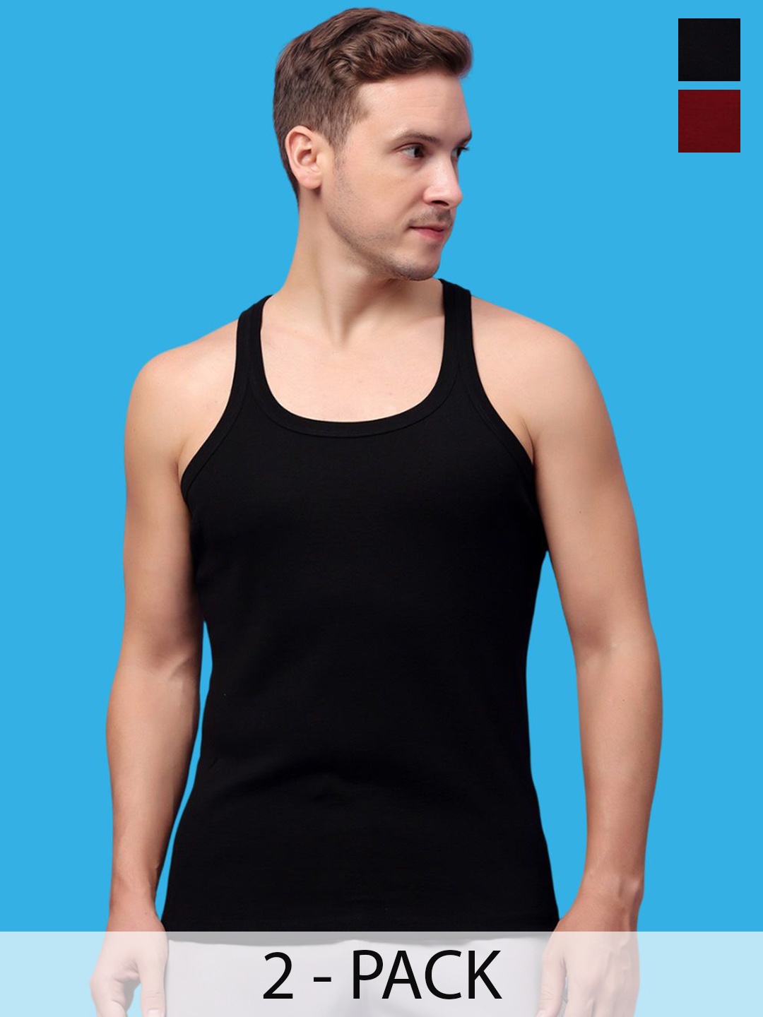 

Friskers Pack Of 2 Pure Cotton Gym Innerwear Vests 301224CA-01-14, Black