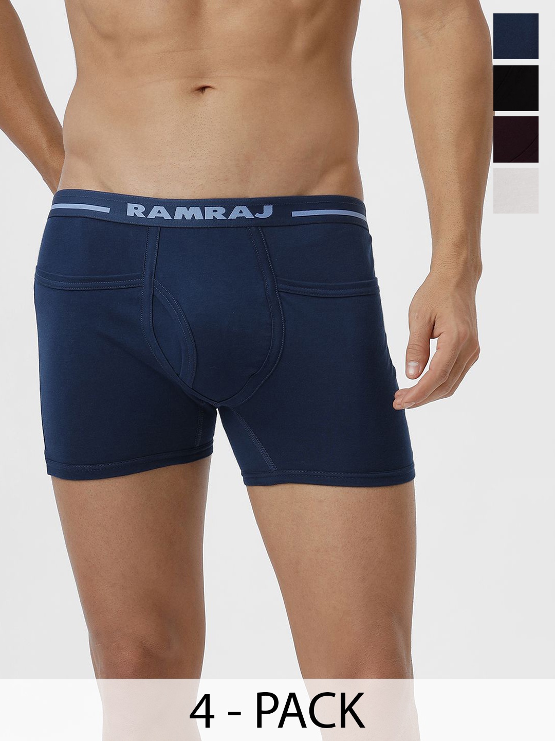 

Ramraj Men Pack of 4 Solid Low Rise Cotton Fine Jersey Target Trunks, Blue