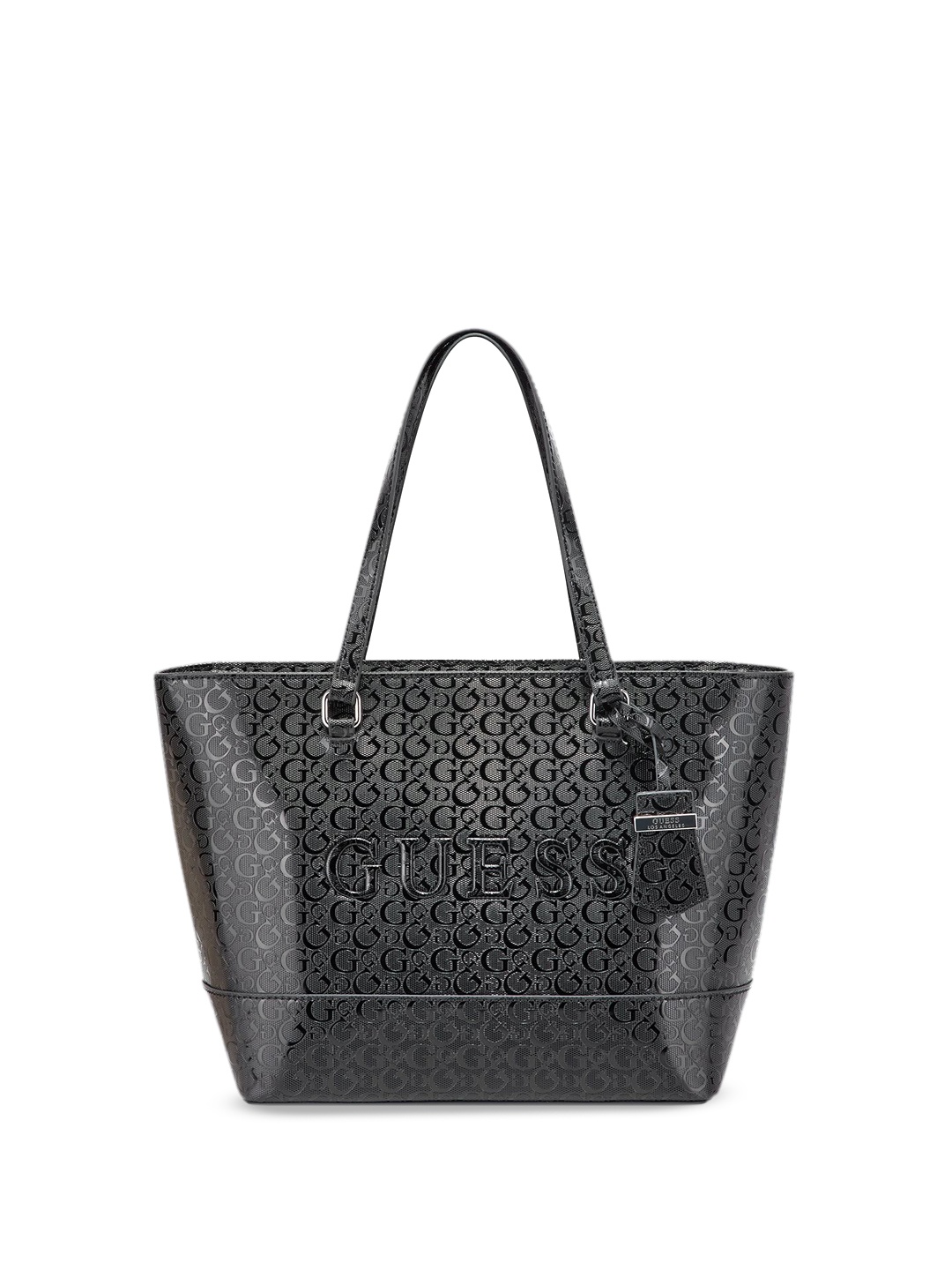 

GUESS Printed Shopper Tote Bag with Cut Work, Black