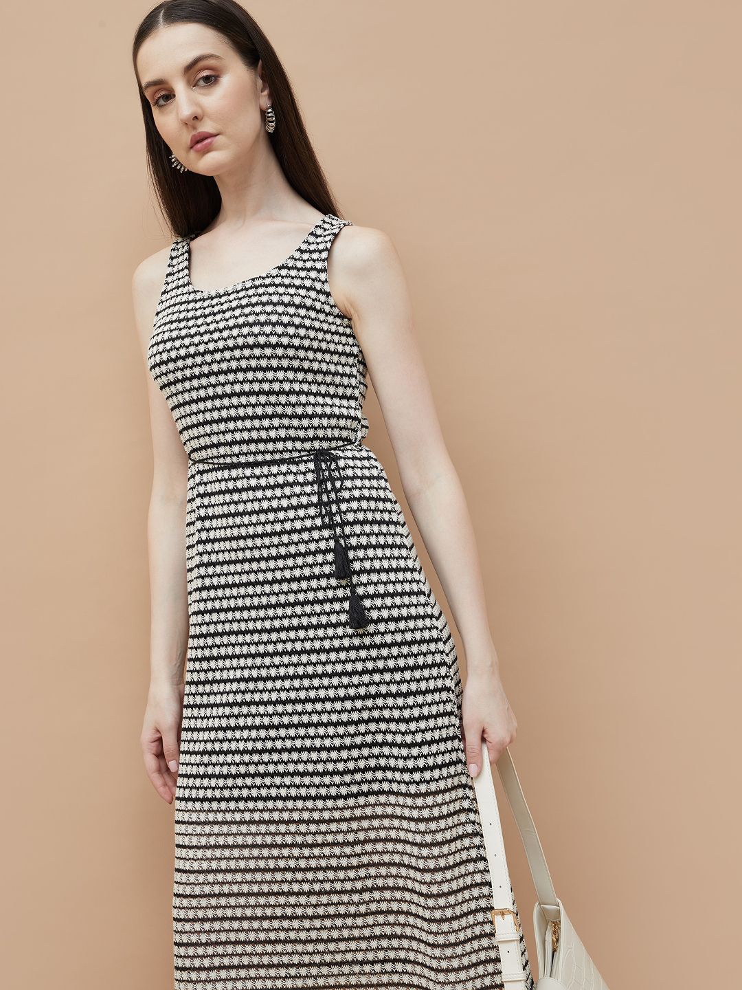 

CODE by Lifestyle Women Round Neck Cotton A-Line Midi Dress, Black