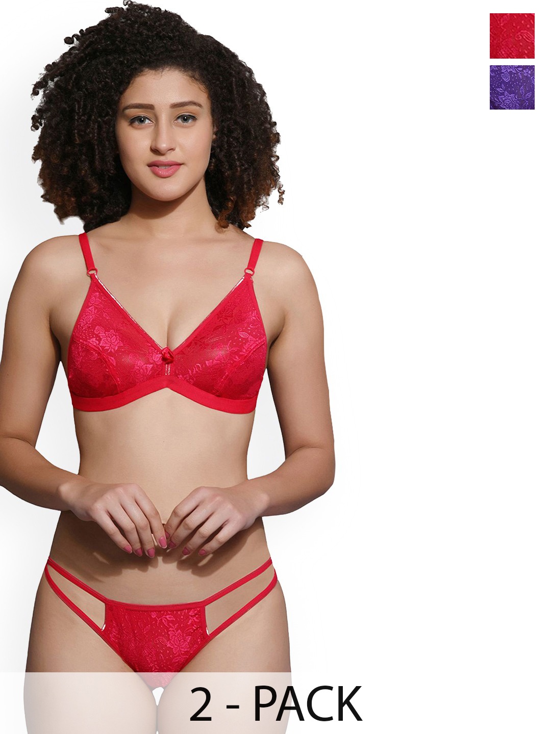 

chia fashions Women Pack Of 2 Non Padded Lingerie Set, Red