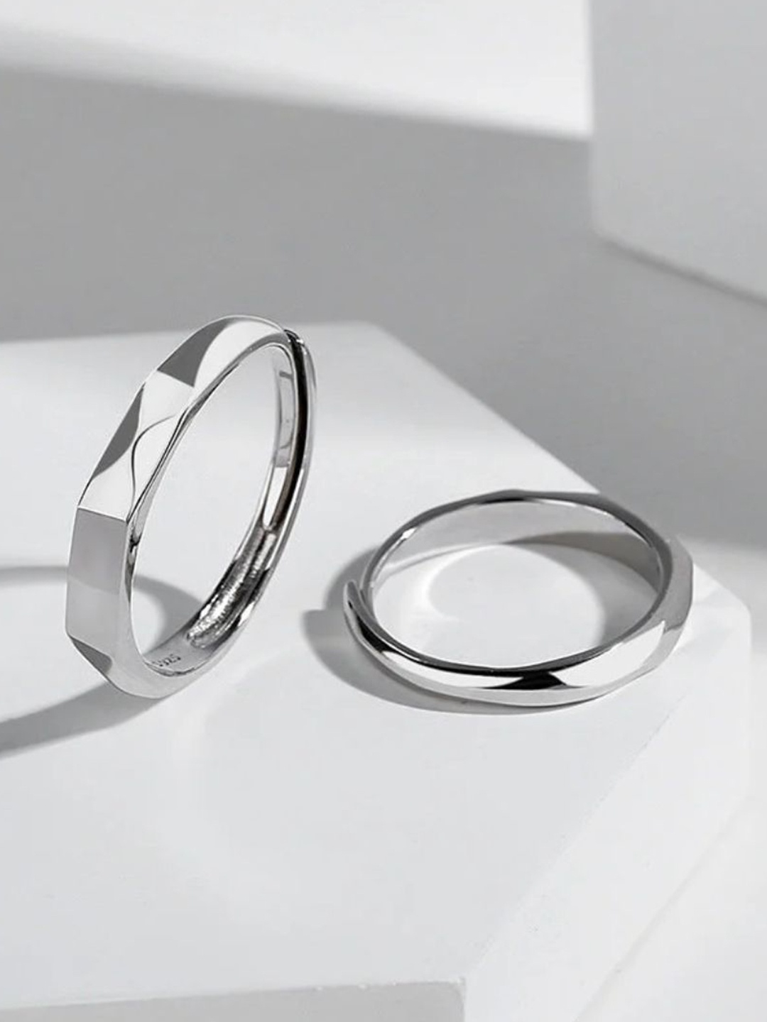 

SALTY Set Of 2 Couple's Silver Promise Rings For Girlfriend & Boyfriend