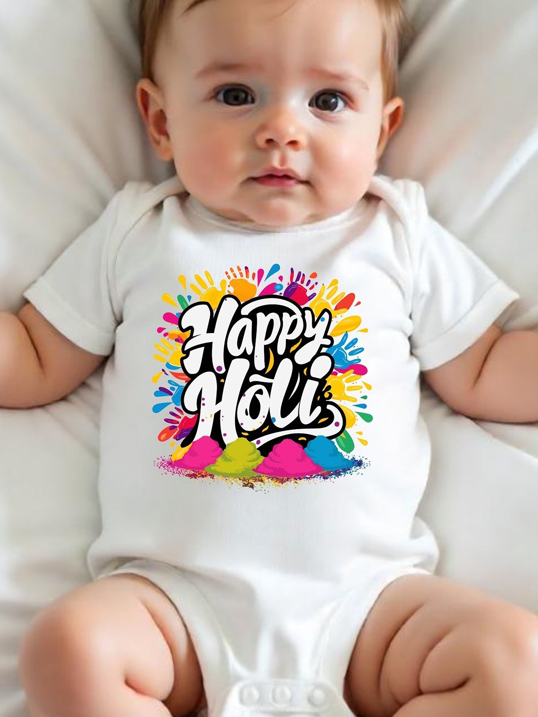 

KNITROOT Infants Happy Holi Printed Bodysuit, White