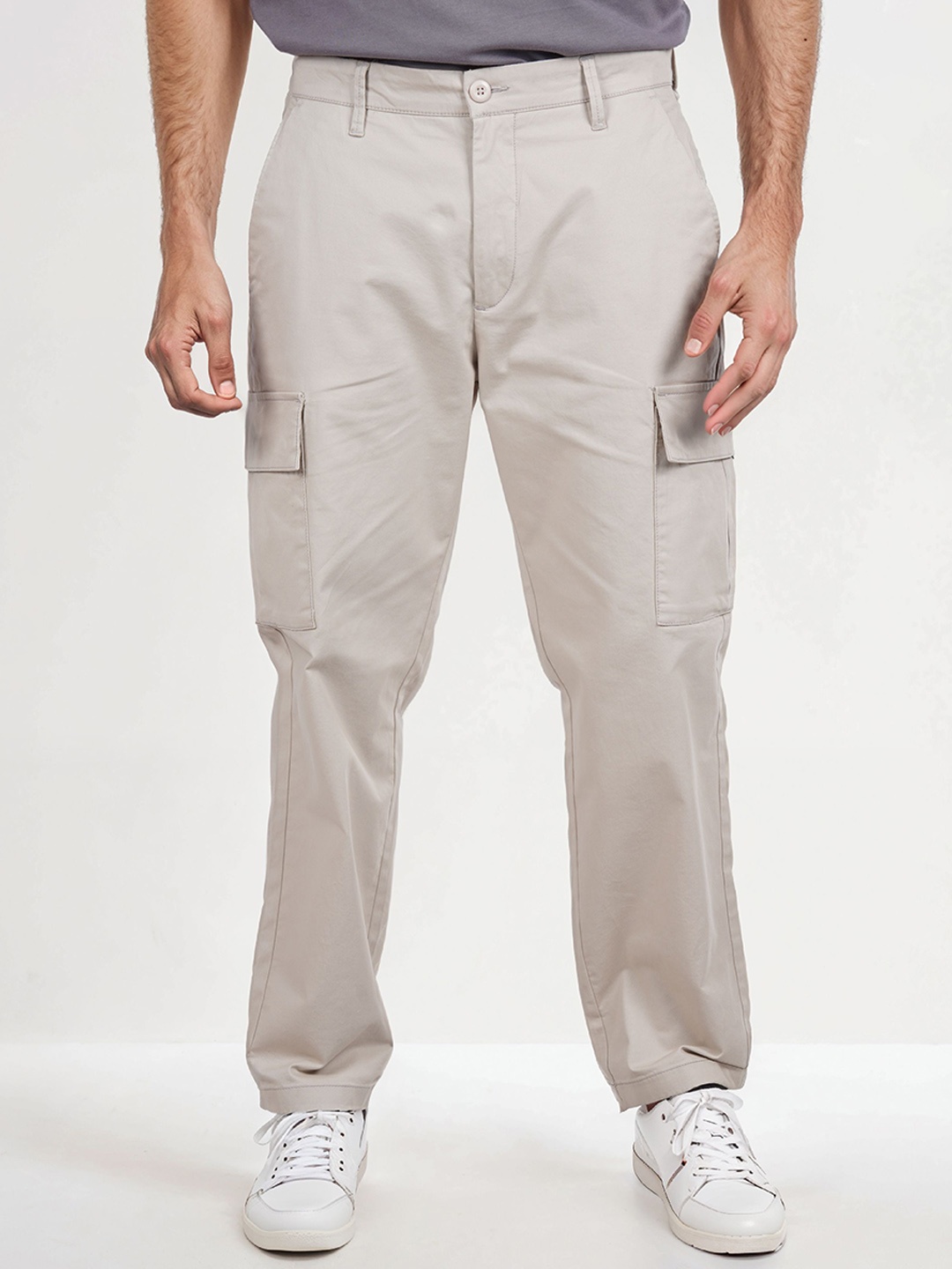 

Celio Men Regular Fit Mid-Rise Cotton Cargos Trouser, Grey