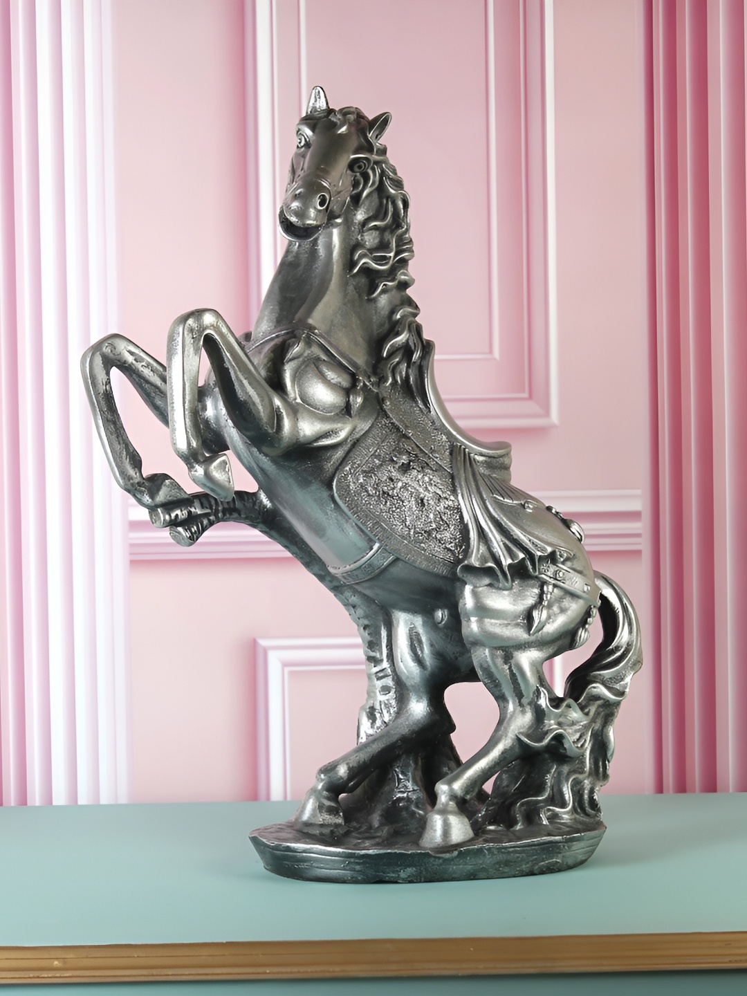 

THE WHITE INK DECOR Silver-Toned Antique Finish Silver Horse Figurine Showpiece