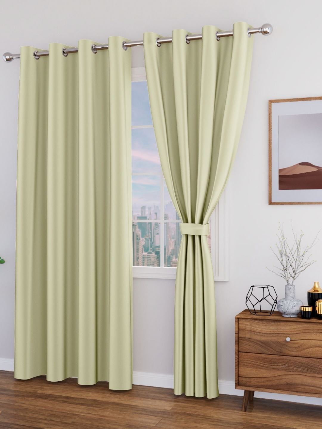 

Myntra Elegant Homes Cream-Coloured Set of 2 Black Out Window Curtain