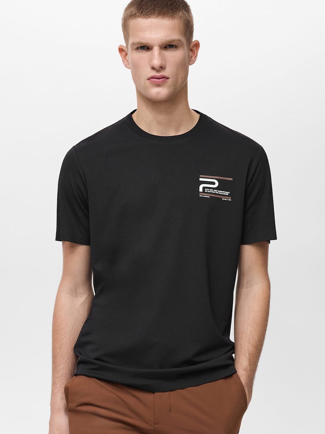 

MANGO MAN Typography Print Slim Fit Comfort Stretch T-shirt, Black