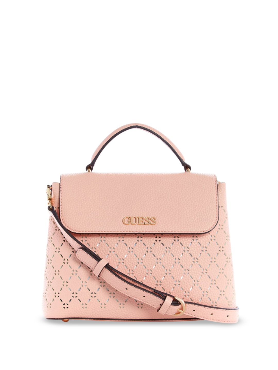 

GUESS PU Structured Satchel with Cut Work, Peach