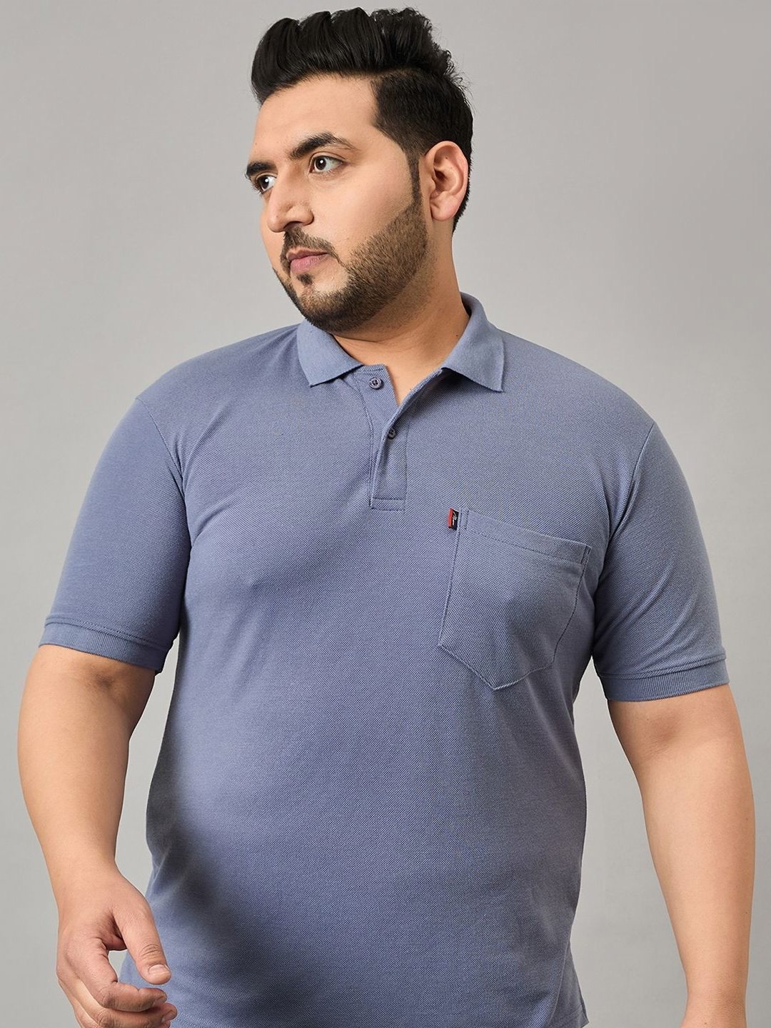 

MXN Men Plus Size Solid Polo Collar Cotton T-shirt, Blue