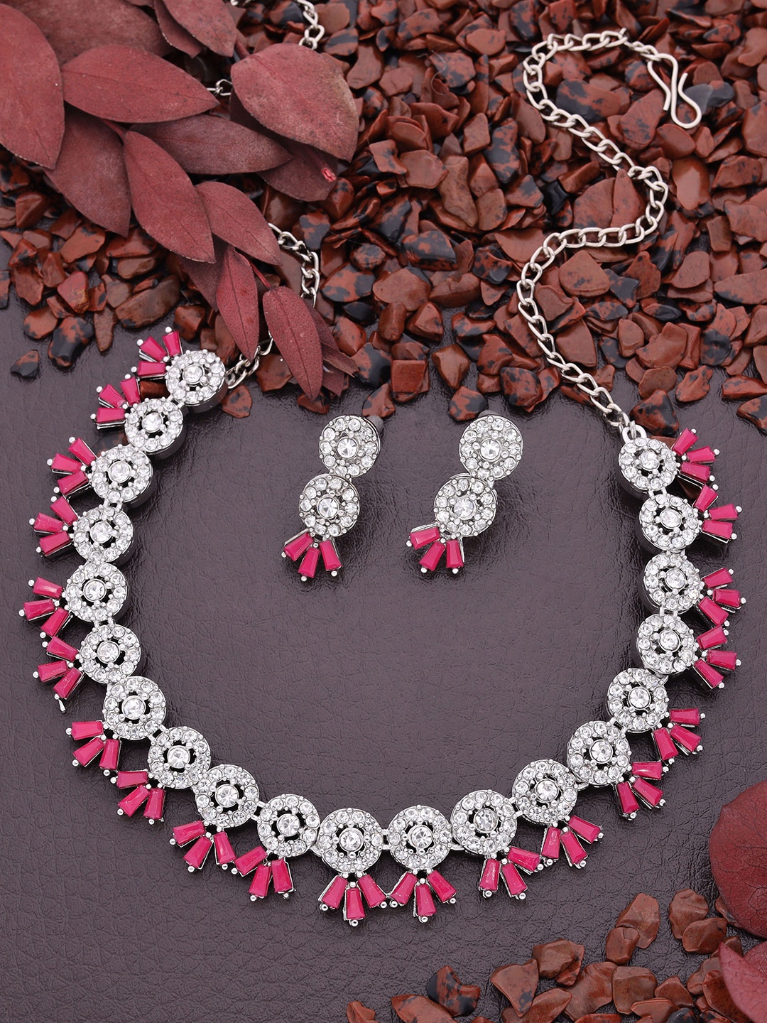 

DIVASTRI Set Of 2 Gold & Silver Plated AD-Studded Jewellery Set