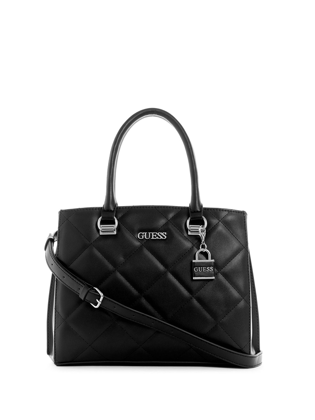 

GUESS PU Quilted Structured Handheld Bag, Black