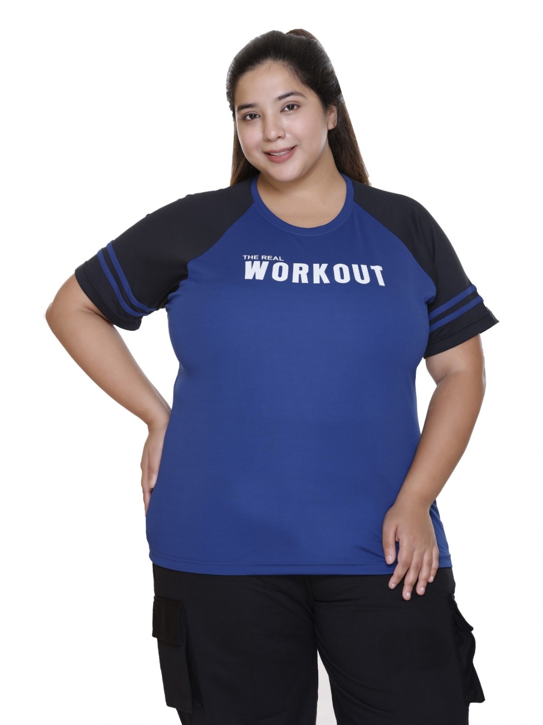 

White Moon Women Plus Size Typography Printed Round Neck T-shirt, Navy blue