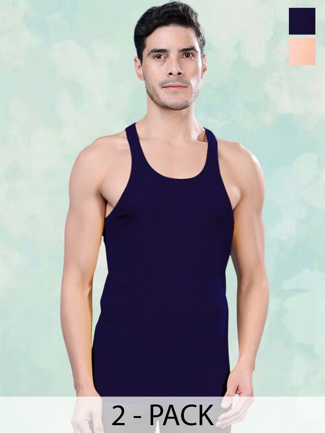 

FBAR Pack Of 2 Cotton Gym Innerwear Vests FBCA-05-32, Blue