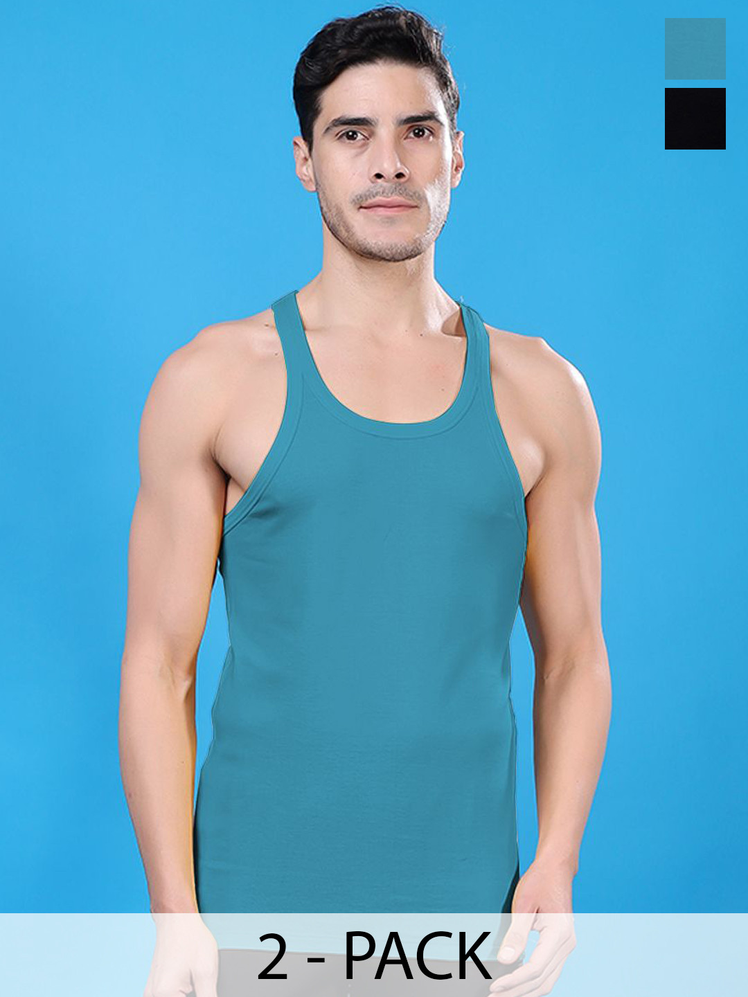 

Friskers Men Pack Of 2 Pure Cotton Gym Innerwear Vests, Black