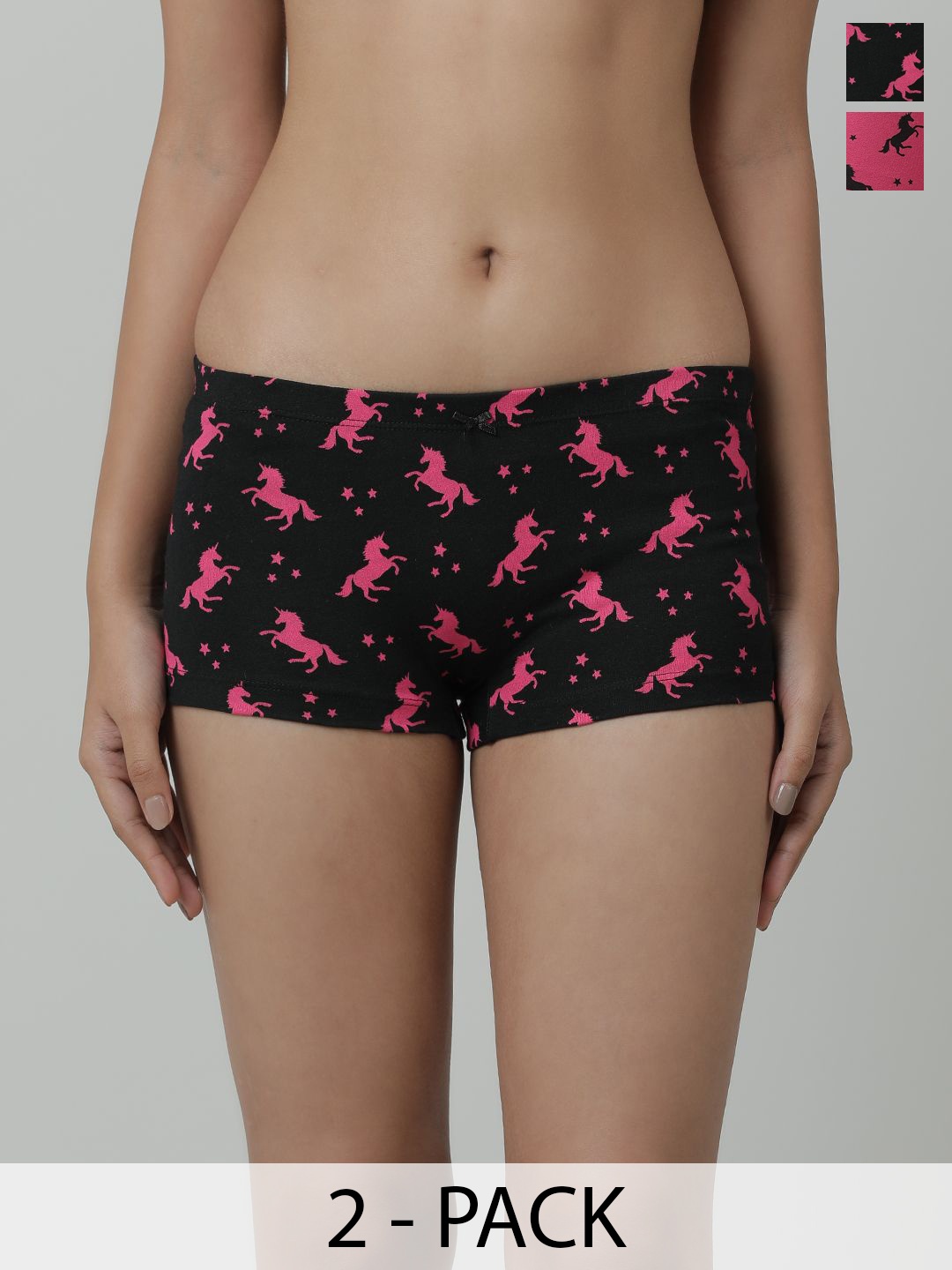 

Charm n Cherish Pack Of 2 Printed High Rise Boy Shorts Briefs, Black