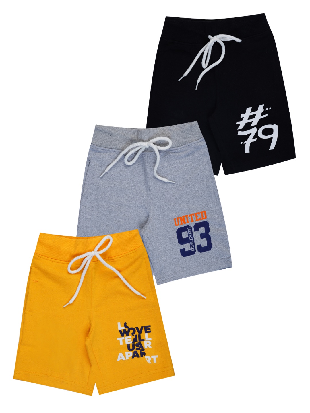 

FAZZA Boys Pack Of 3 Typography Printed Regular Fit Mid-Rise Shorts, Black