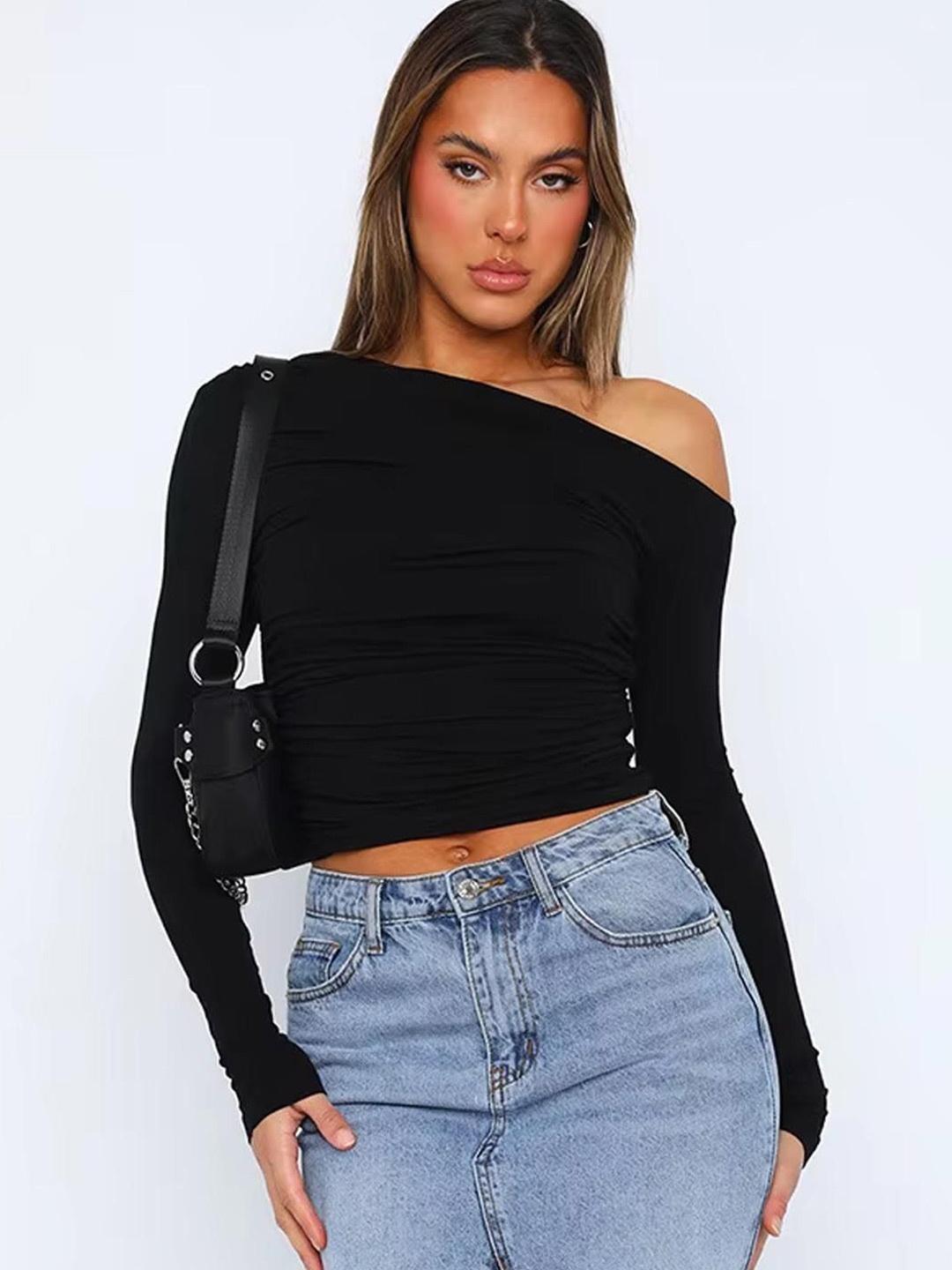 

StyleCast One Shoulder Crop Top, Black
