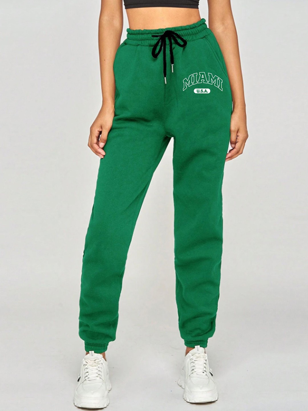 

SAAHASAM Women Printed High-Rise Relaxed Joggers, Green