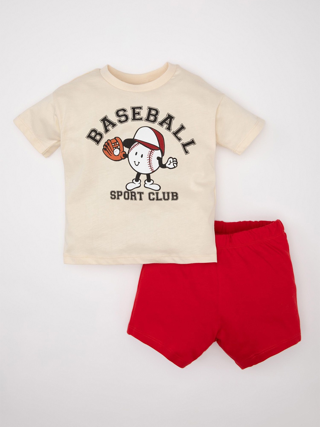 

DeFacto Boys Printed Pure Cotton T-shirt With Shorts, Beige