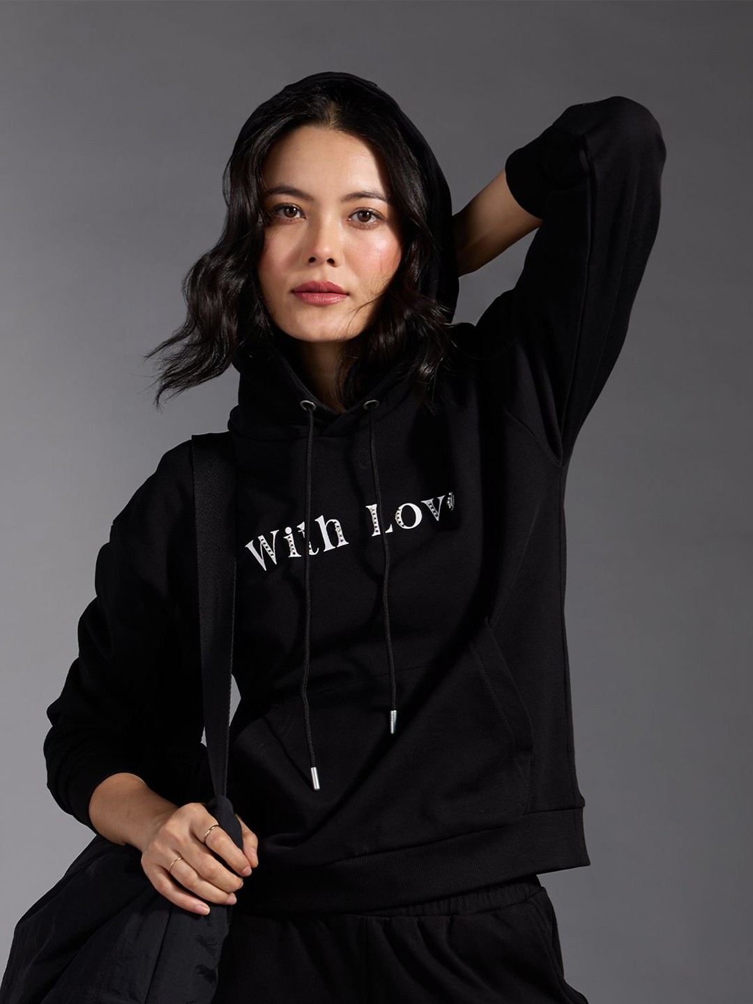 

20Dresses Women Embellished Hooded Cotton Sweatshirt, Black