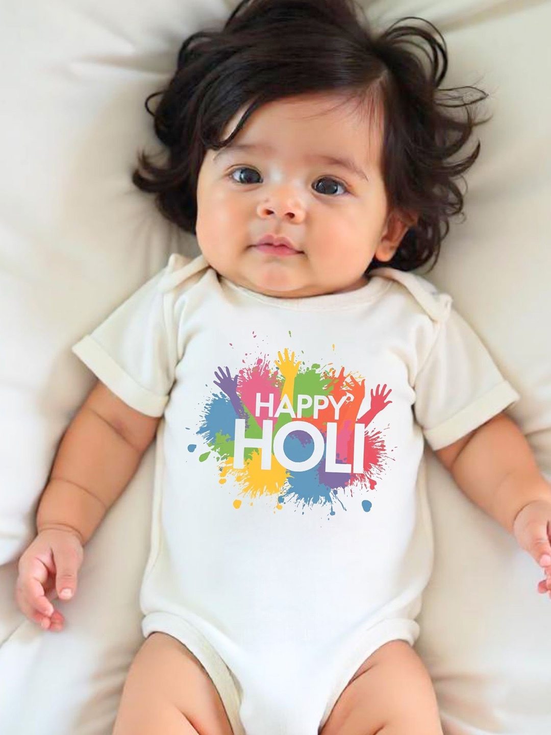 

KNITROOT Infants Happy Holi Printed Bodysuit, White