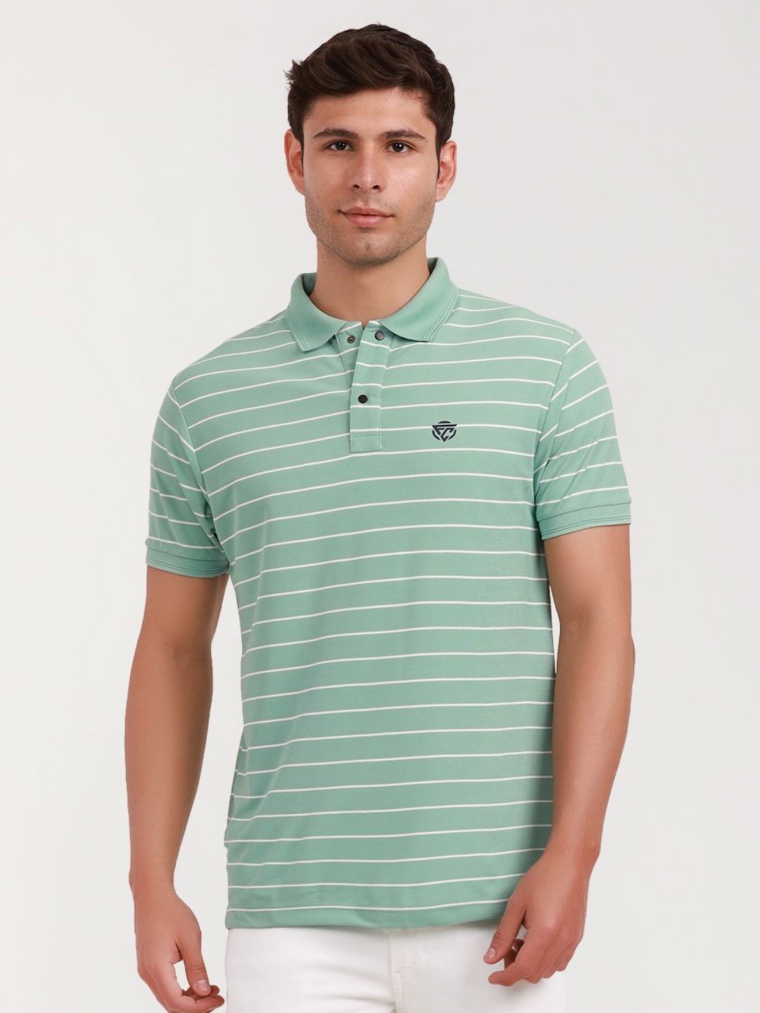 

Fitcore Men Dri-FIT Striped Polo Collar T-shirt, Green