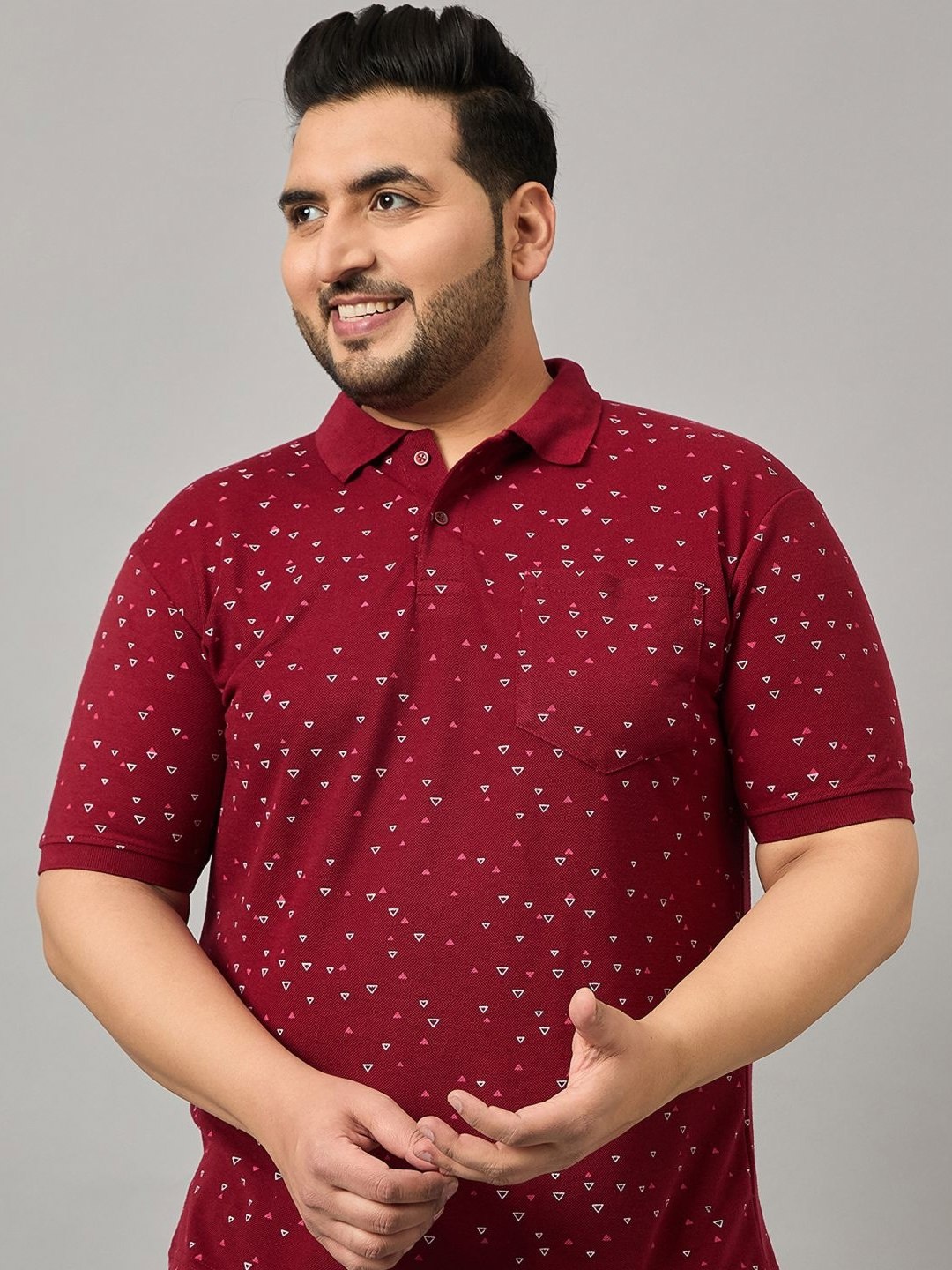 

MXN Men Plus Size Geometric Printed Polo Collar Cotton T-shirt, Maroon