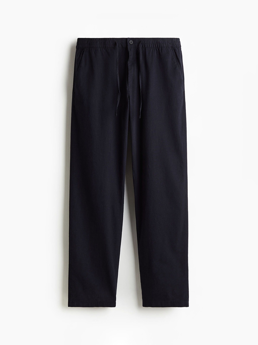 

H&M Men Regular Fit Linen-Blend Trousers, Blue