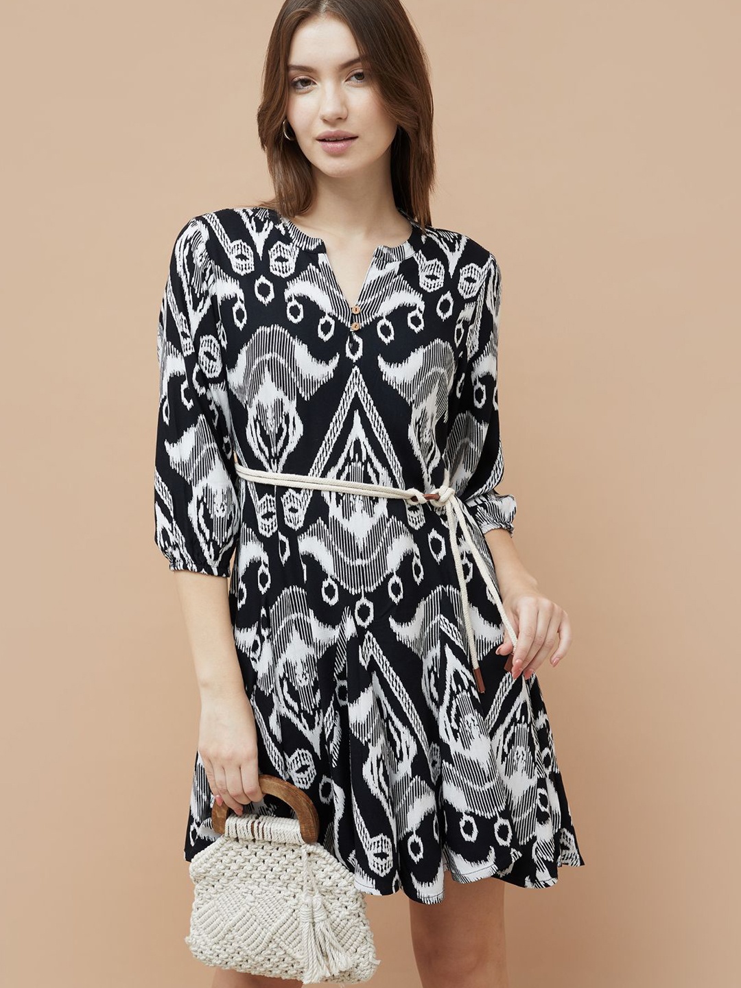 

Fame Forever by Lifestyle Women Ethnic Motifs Printed A-Line Dress, Off white