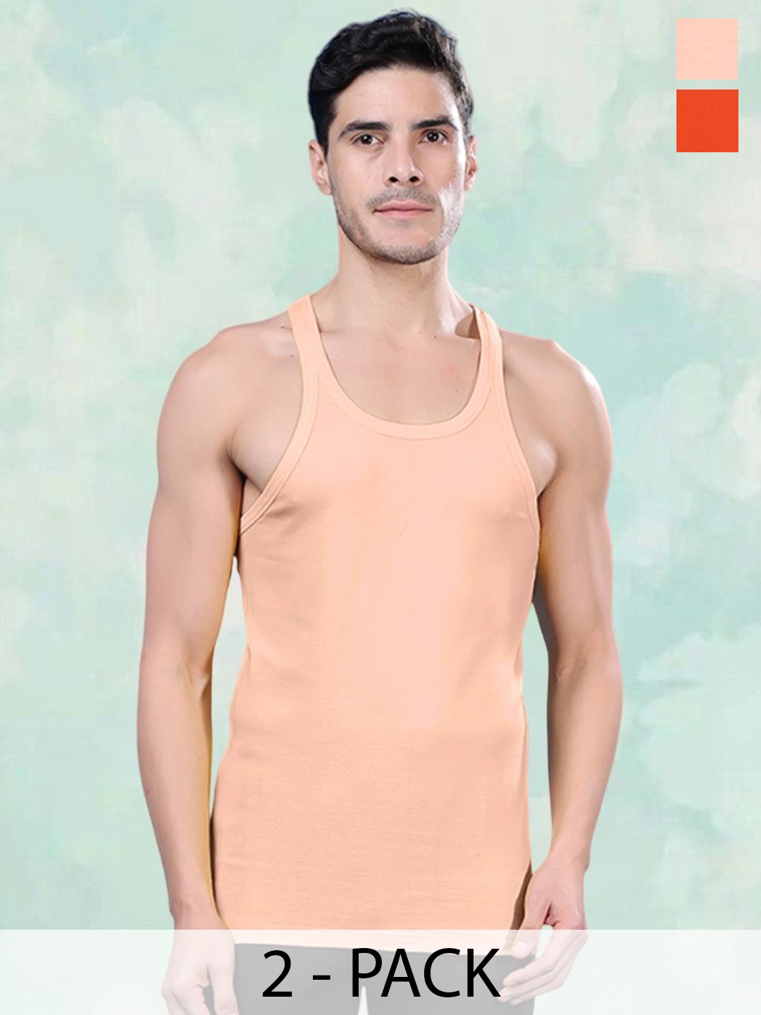 

FBAR Pack Of 2 Cotton Gym Innerwear Vests FBCA-08-32, Orange