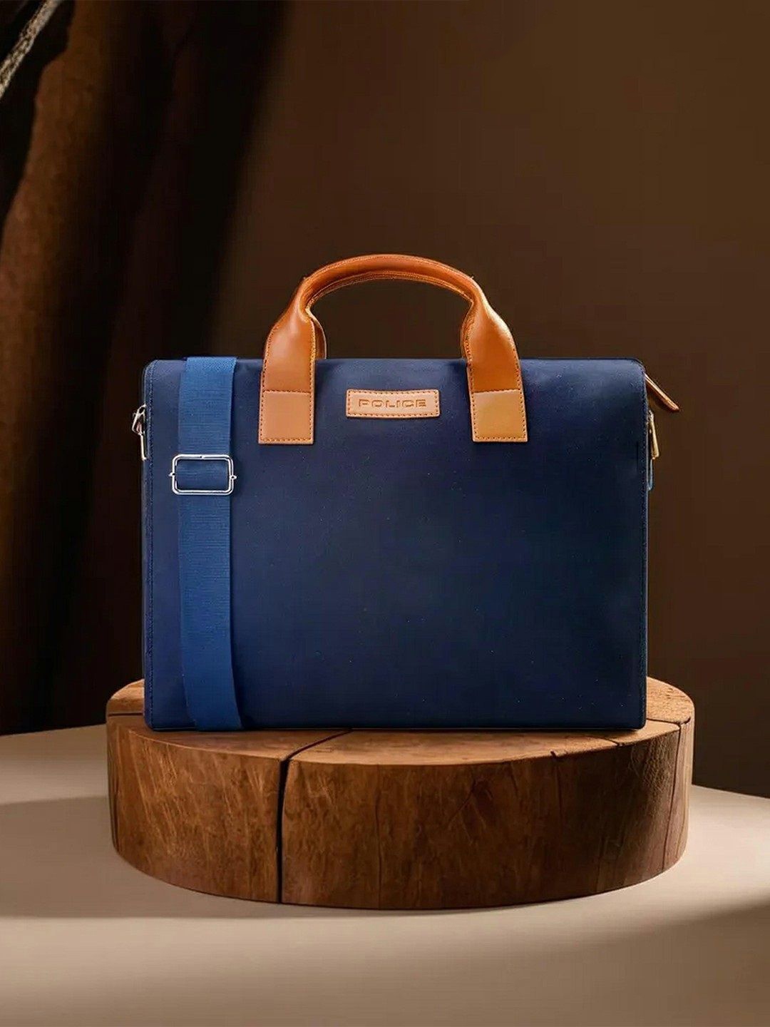 

Police Men Canvas & Leather Laptop Bag With Grab Handle, Blue