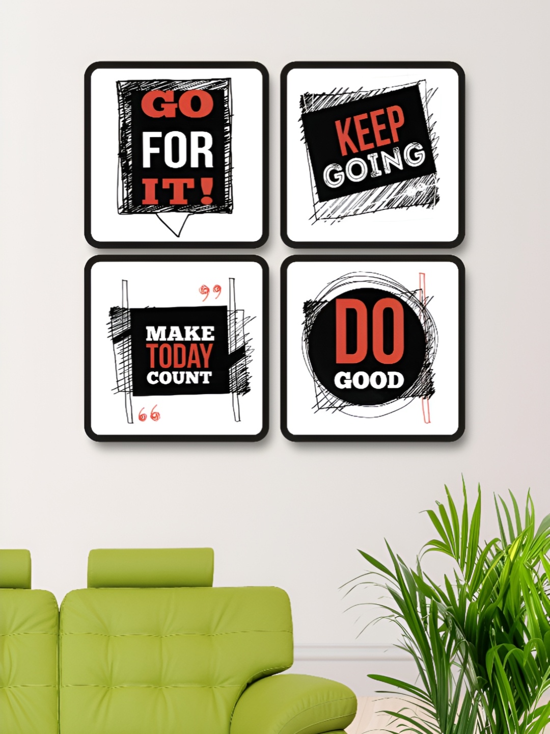 

Myntra Elegant Homes 4 Pieces White And Red Motivational Quotes Printed Wood Wall Art