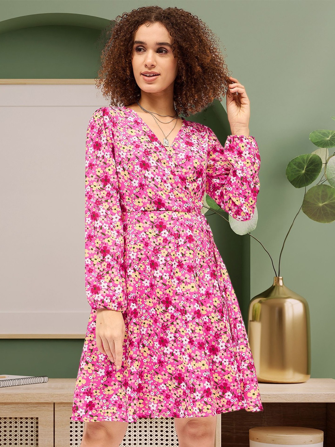 

DressBerry Women Floral Printed Cotton Wrap Dress, Pink