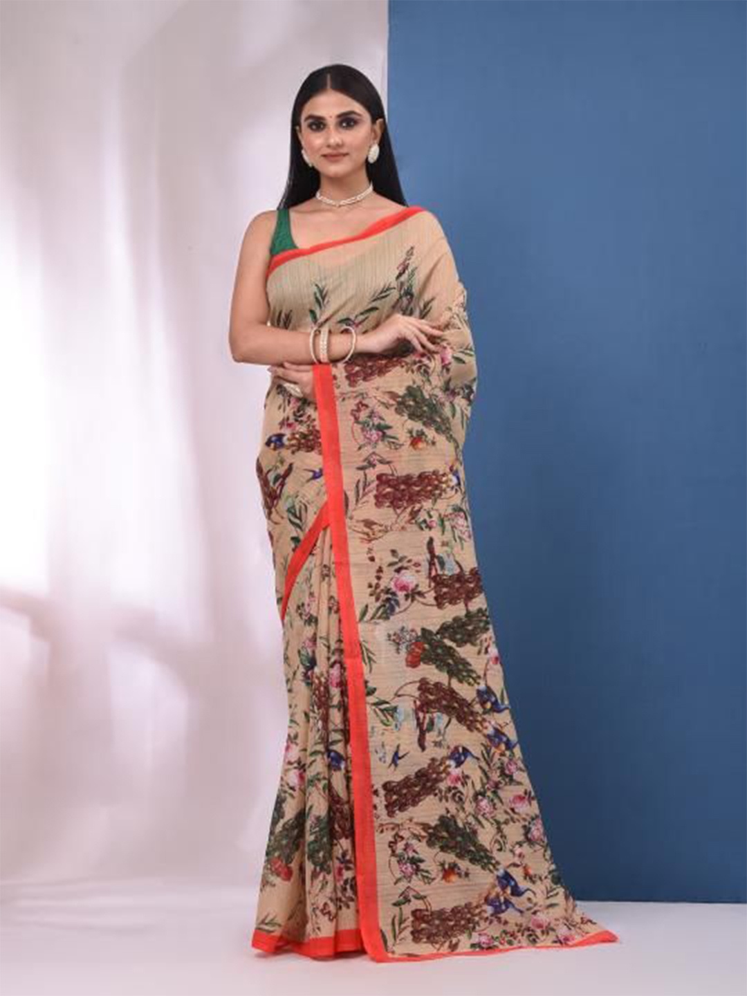 

VIBHAVARI Floral Saree, Beige