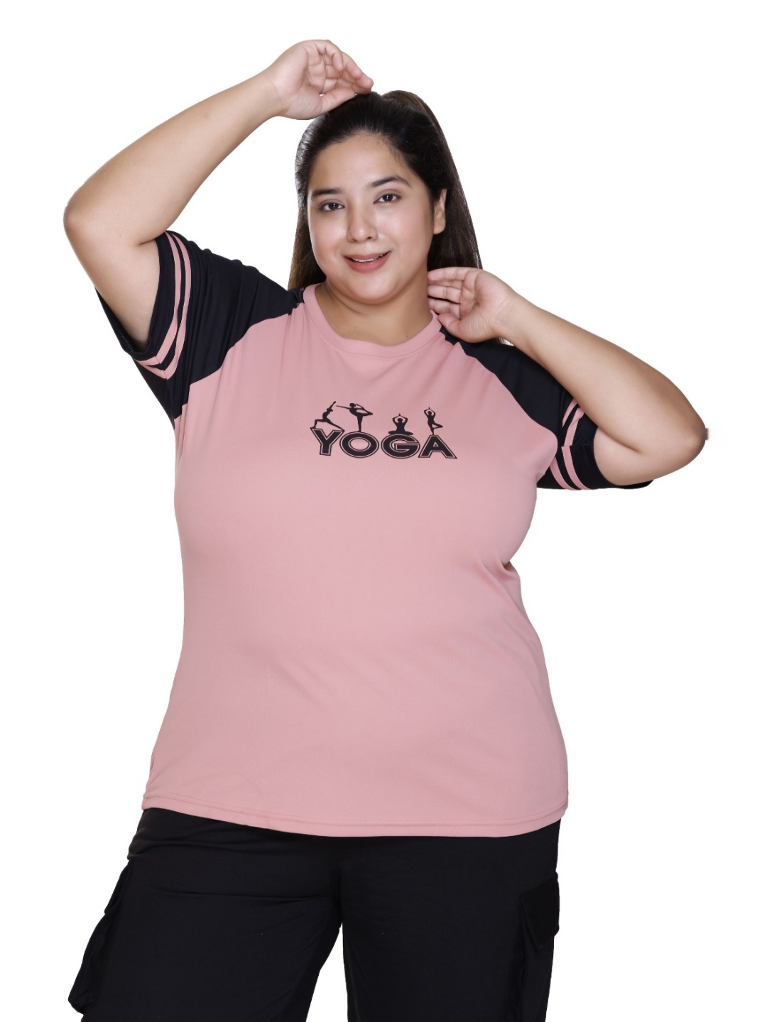 

White Moon Women Plus Size Typography Printed Round Neck T-shirt, Pink