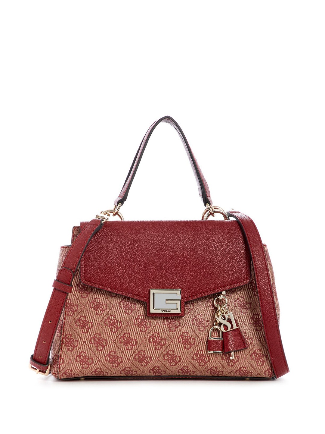 

GUESS Printed PU Half Moon Satchel, Red