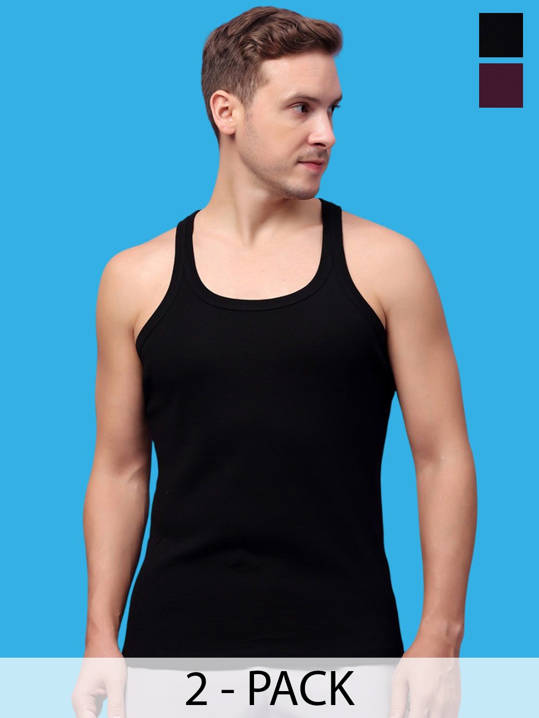 

Friskers Pack Of 2 Pure Cotton Gym Innerwear Vests 301224CA-01-16, Black