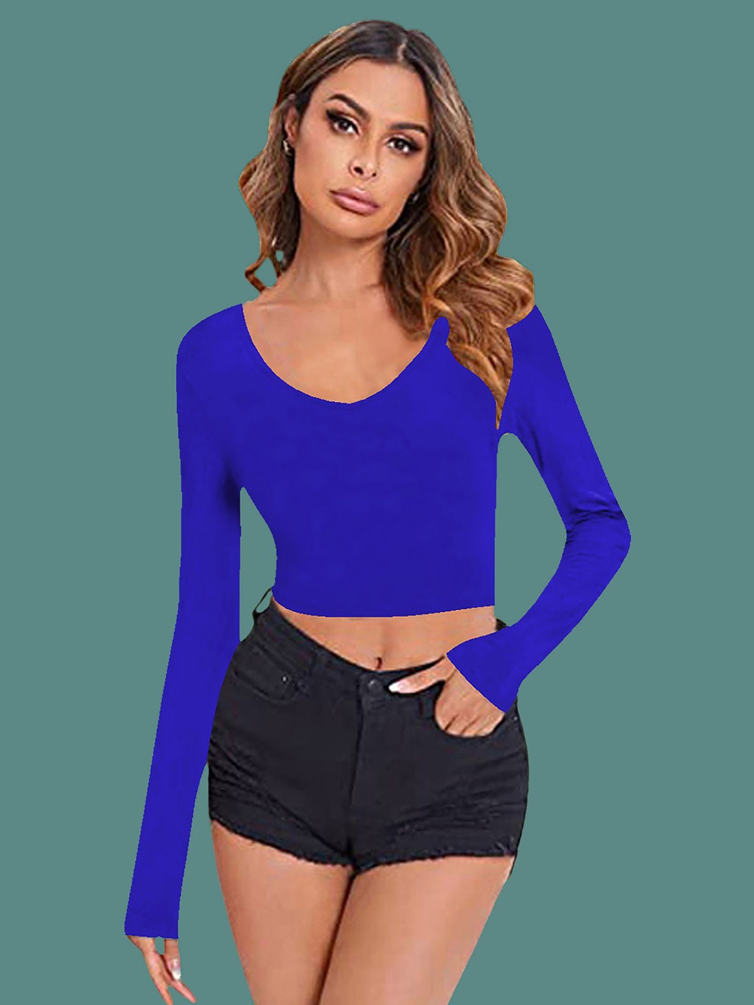 

Dream Beauty Fashion Women V-Neck Crop Top, Blue