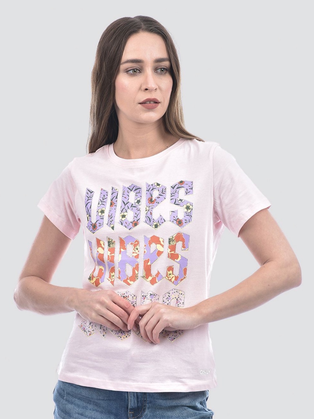 

ONLY Women Typography Printed Round Neck Cotton T-shirt, Pink
